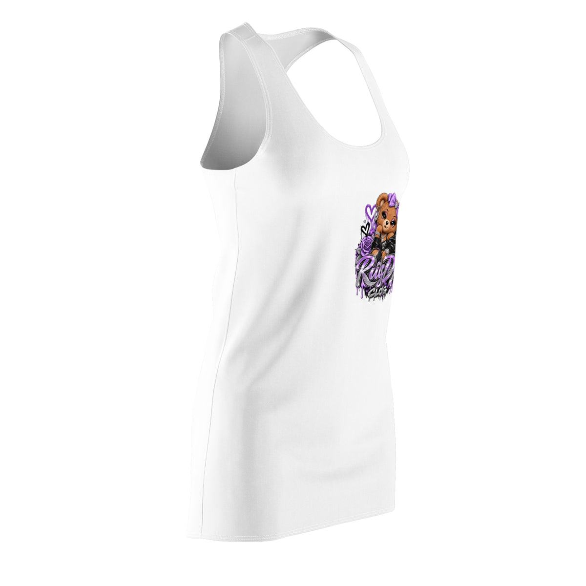 RugzDF Women’s Racerback Dress – Purple Teddy Graphic