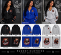 RugzDF Women’s Full-Zip Hoodie – Bear Chest & Sleeve Graphic
